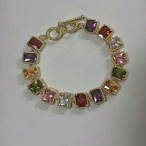 Luxurious Red and Purple Stone Bracelet with Gold-Toned Links